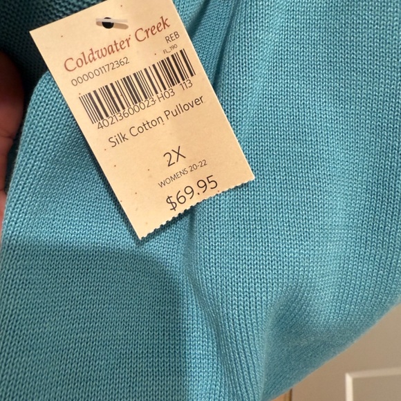NWT - Coldwater Creek Silk Cotton Pullover top / Size 2X (20-22) / Aqua - Picture 4 of 6